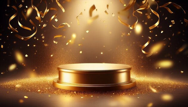 Empty Winners Podium With Places Luxury Background With Golden Confetti