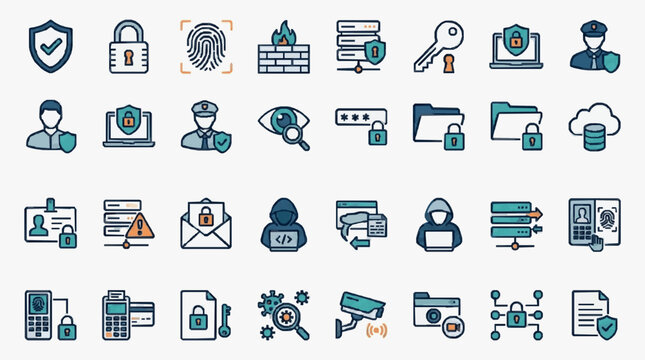 Cybersecurity and Data Protection Icons