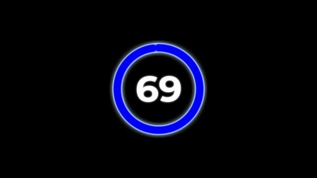 Circle countdown timer animation from 70 to 0 second animation on black background with alpha channel.70 second countdown timer.Countdown video 4k video.