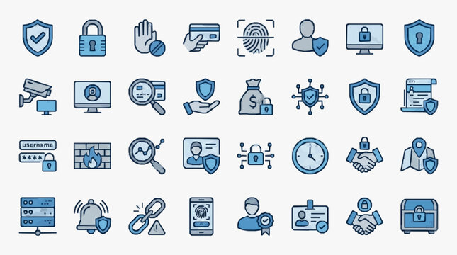 Cybersecurity and Digital Protection Icons Set