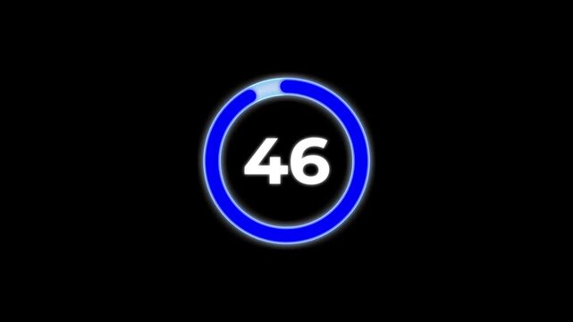 Circle countdown timer animation from 50 to 0 second animation on black background with alpha channel.50 second countdown timer.Countdown video 4k video.