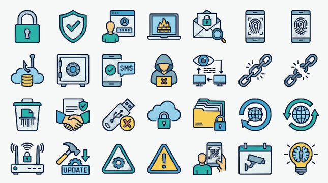Cybersecurity and IT Management Concepts Icons