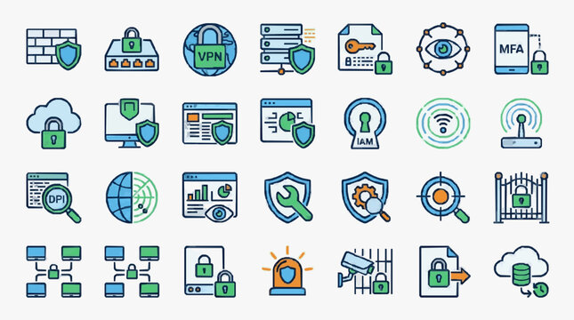 Cybersecurity and IT Infrastructure Icons Set