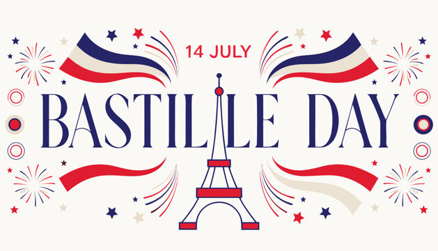 Decorative graphic banner celebrating the French national holiday Bastille Day