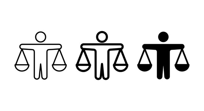 Justice Scales Icons, Legal Balance Symbol, Fairness Concept Vector Set