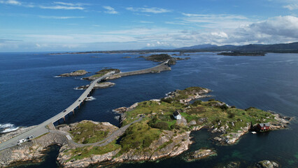 Aerial View of the Atlantic Ocean Road Winding Across Coastal Islands in Norway © Ojars