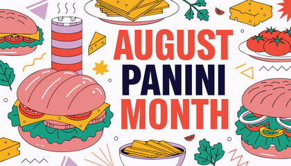 Fototapeta premium Colorful flat illustration celebrating the annual august panini month food event