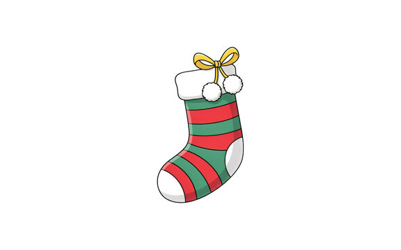 Vibrant christmas stocking with red and green stripes and yellow ribbon