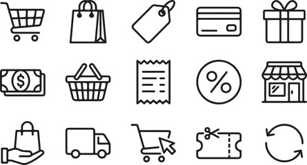 Fototapeta premium Set of e-commerce and shopping line icons vector illustration.