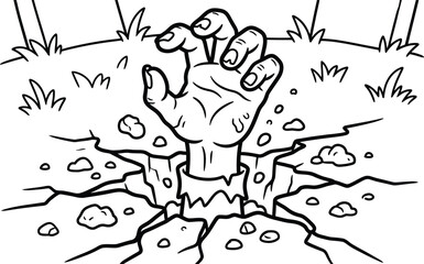 Fototapeta premium Zombie hand emerging from ground on halloween night