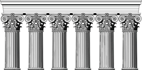 Corinthian column silhouette collection, classical outline figure, architecture motif illustration, ancient icon art, decorative design graphic, ornate posture symbol image © Fenshi