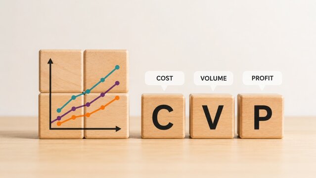 Costvolumeprofit cvp analysis concept with wooden blocks showing graph and text