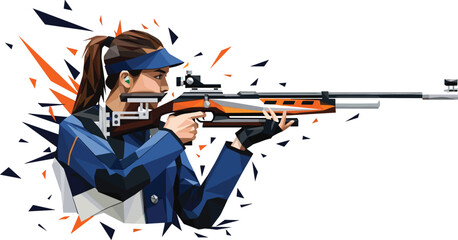 Competitive shooting illustration, rifle sports artwork, precision athlete design collection, polygonal figure set, stylized target profiles © Fenshi