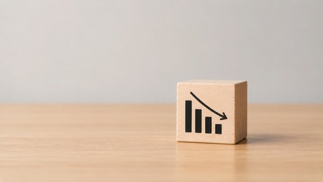 Wooden block with a downward trend graph icon