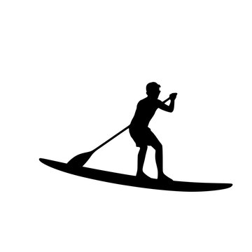 Paddleboarding solid black silhouette character vector illustration logo symbol icon sign on white background design.