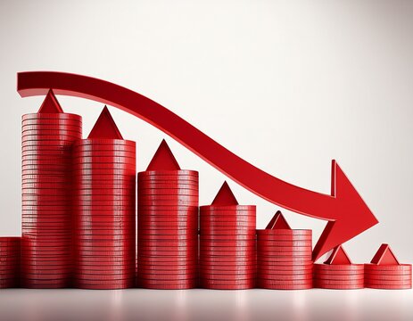 red decrease arrow business financial on white background economy crisis recession concept