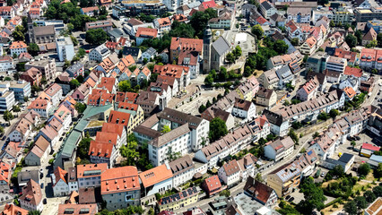  A panoramic aerial view beside the old town of the city Böblingen in Germany on a sunny summer noon. © Peter