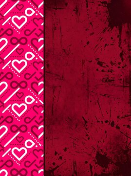 patterned netbook cover with hearts and infinity symbols on abstract background in pink and red tones, playful and modern design for tech accessories and fashion.