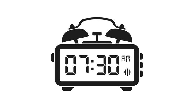 Digital alarm clock silhouette on a white background time set to 7 30 am