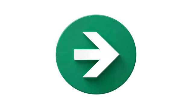 Isolated green circular icon with white right arrow symbol indicating direction or next