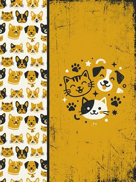Cat Faces Pattern on Yellow Panel