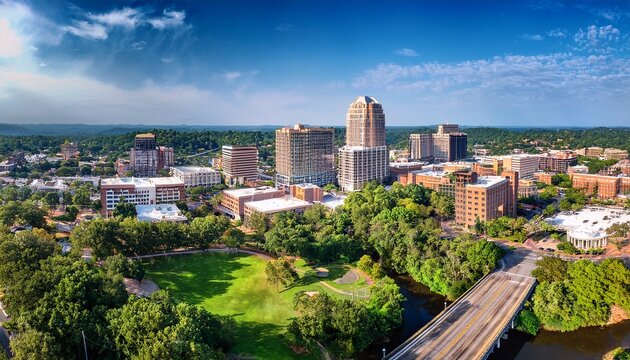 greenville sc aerial drone view downtown skyline parks green spaces