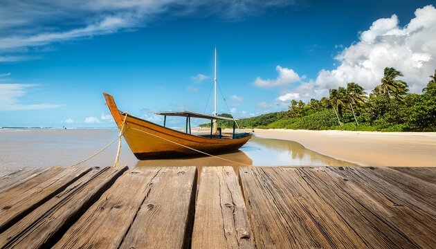 wooden boat moored on the beach morro de sao paulo tinhare cairu bahia brazil