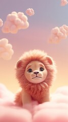 Fototapeta premium Cute baby lion cartoon animal toy.