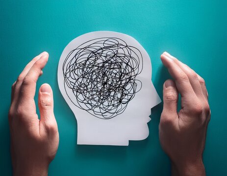 abstract hand drawing tangled line psychology concept of thinking finding a solution chaotic thoughts labyrinth complex task emotions of tension anxiety reason