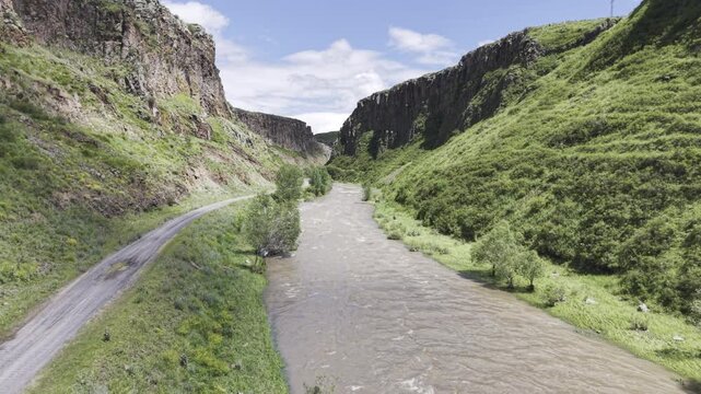 Cinematic Drone Footage of Akyaka Canyon in Akyaka Kars Turkey Eastern Anatolia Rocky Natural Landscape