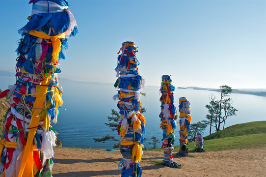 Lake Baikal in May. A sacred site near the village of Khuzir on Olkhon Island.