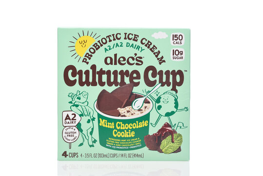IRVINE, CALIFORNIA - 3 JULY 2026: A package of Alecs Culture Cup Mint Chocolate Cookie Frozen Dairy Dessert.
