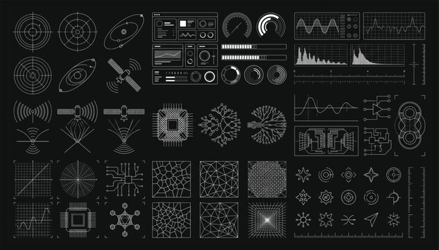 Futuristic hud elements and digital interface data visualization collection with interface technology analysis template circular abstract monitoring statistics futuristic infographic
