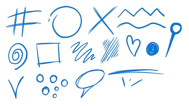 Hand-drawing simple shapes as a rough sketch on a white background. Office symbols school notes and student drafts in 4K.