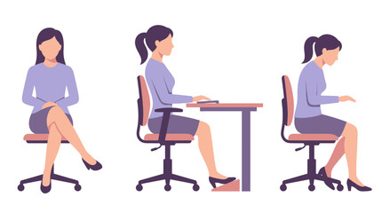 Fototapeta premium Comparison of good and bad sitting postures at office desk