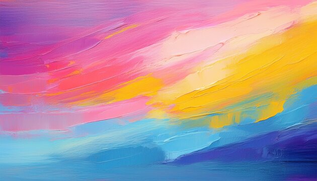 abstract summer sky acrylic paint brushstrokes texture pink yellow blue purple colourful banner panorama splash of color creative copy space for text header