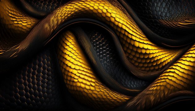 dark snake skin texture patten background with neon yellow glow and black fashion banner print