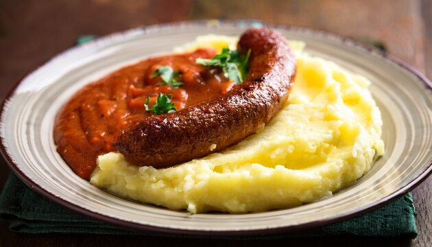 south african boerewors sausage with pap and tomato gravy