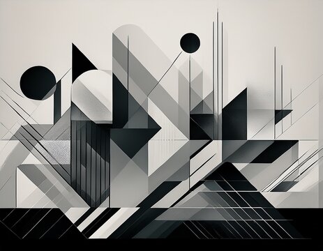 bold geometric shapes in monochrome overlapping with transparent layers creating a modern and clean design futuristic art