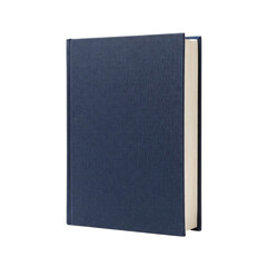 Fototapeta premium Closed dark blue hard cover book standing upright on transparent background.