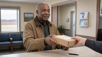 Fototapeta premium Pharmacy Desert Older African American Man Rural Clinic Reception