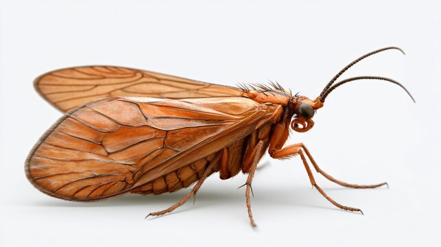 Elegant Brown Caddisfly Isolated on White Background - Soft Colours