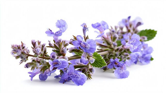 Beautiful Catnip Flowers on White Background - Botanical Nepeta Cataria Isolated Image