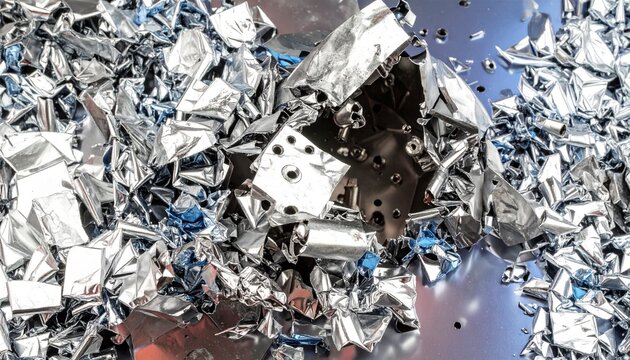 銀色破砕金属片_散乱する鋭い金属のかけら