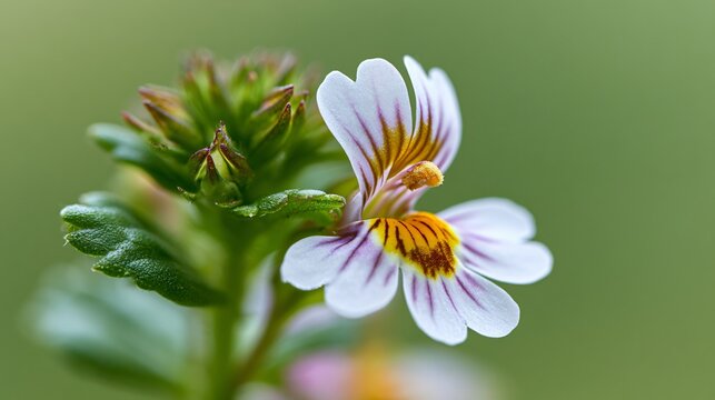 Closeup Small Wild Herb Eyebright Euphrasia on Green Background