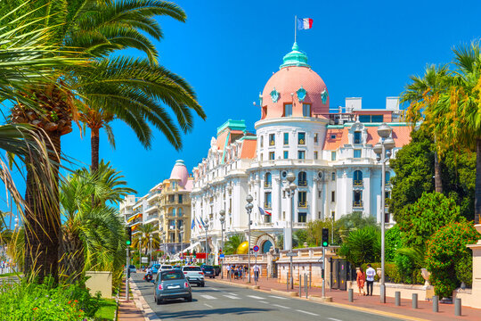 Symbol of the Cote d'Azur, the Negresco hotel, famous luxury hotel on the Promenade des Anglais