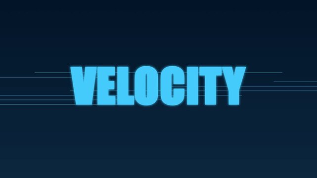 Velocity text motion with glowing blue kinetic typography and speed lines for dynamic corporate presentations animation 4k