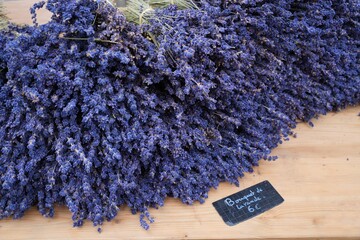Bunches of fragrant dried lavender flowers in Provence © eqroy