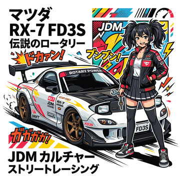 vector image of anime girl and jdm car