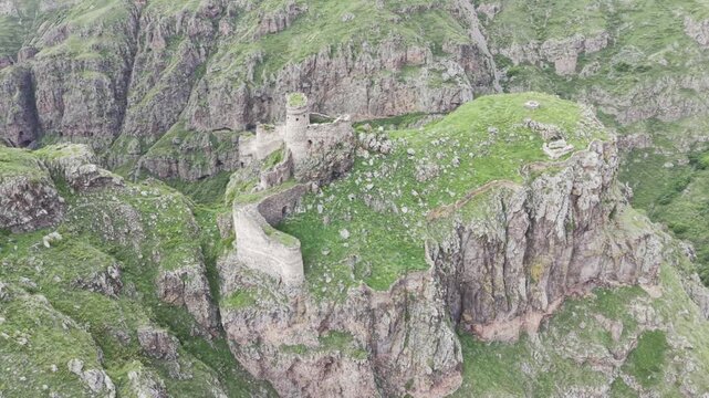 Cinematic Drone Footage of Seytan Castle Ruins on Cliff in Cildir Ardahan Province Turkey Eastern Anatolia Dramatic Landscape
